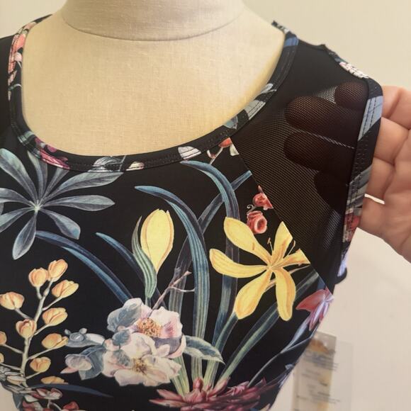 C&C California Womens M Sports Bra Performance Black Floral Mesh Stretch Wicking - Picture 4 of 16